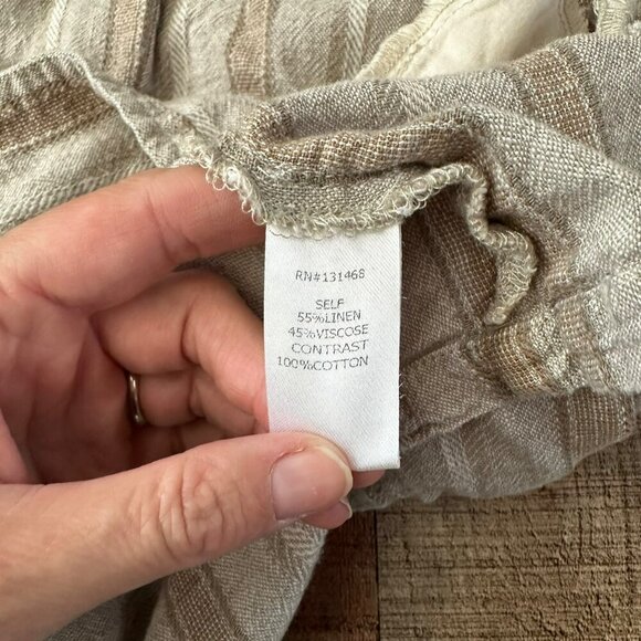 Fate Women's Size Medium Striped Roll Up Sleeve Linen Blend Wrap Top - Picture 9 of 11